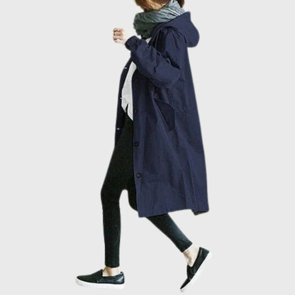 Effortless Oversized Trench Coat for Women with Hooded Long Sleeve Button Front Relaxed Style
