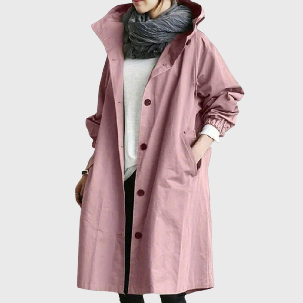 Effortless Oversized Trench Coat for Women with Hooded Long Sleeve Button Front Relaxed Style