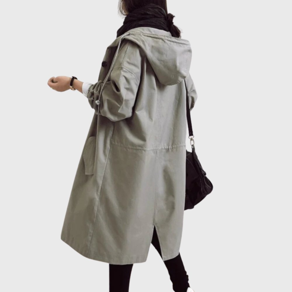 Effortless Oversized Trench Coat for Women with Hooded Long Sleeve Button Front Relaxed Style