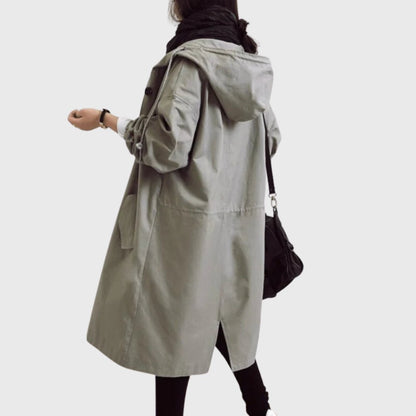 Effortless Oversized Trench Coat for Women with Hooded Long Sleeve Button Front Relaxed Style