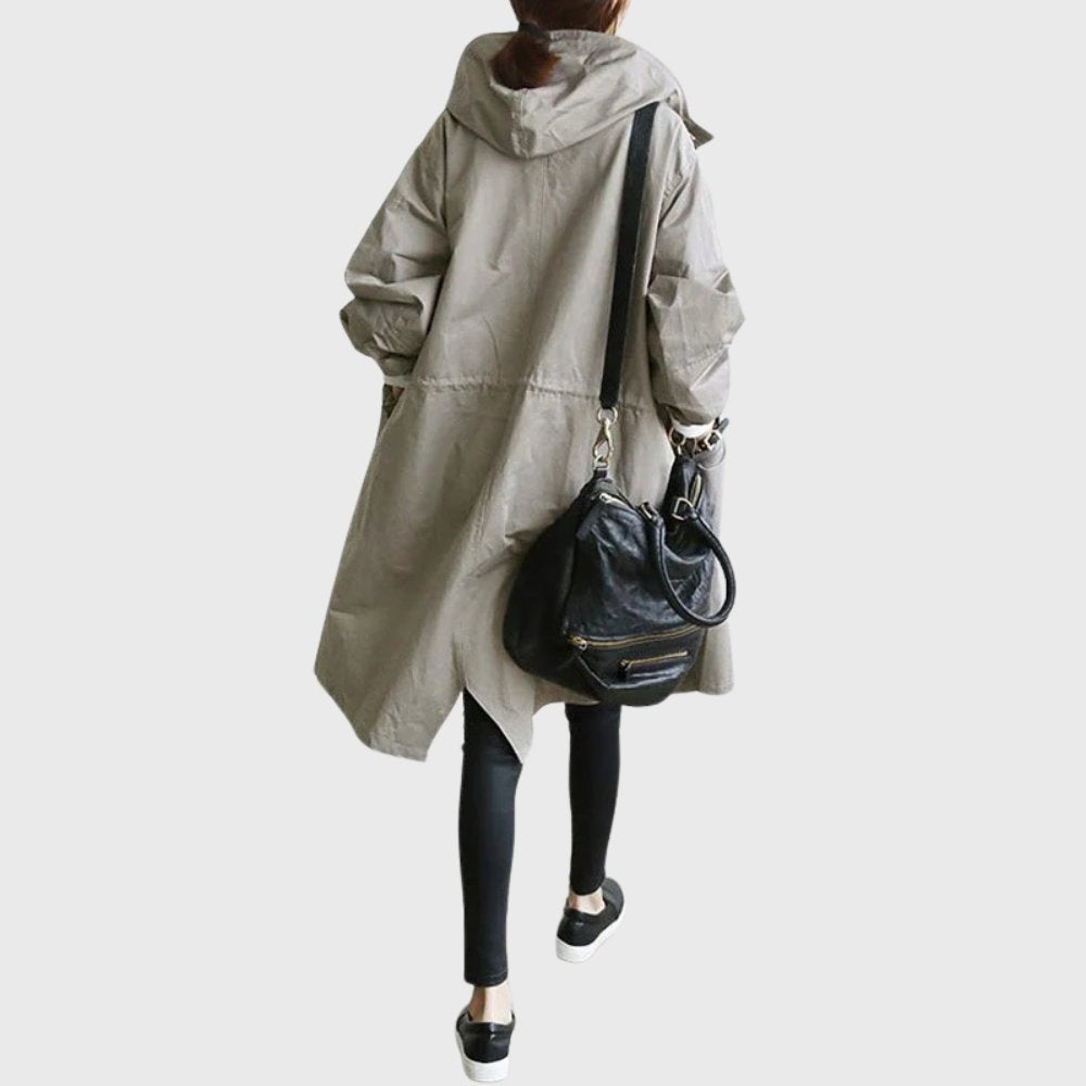 Effortless Oversized Trench Coat for Women with Hooded Long Sleeve Button Front Relaxed Style