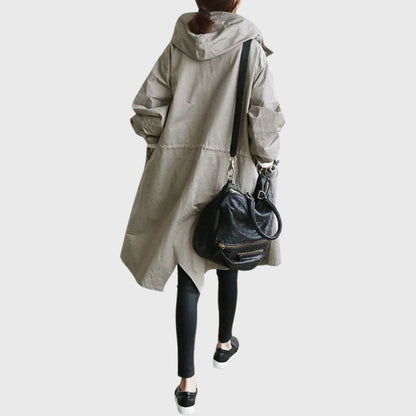 Effortless Oversized Trench Coat for Women with Hooded Long Sleeve Button Front Relaxed Style