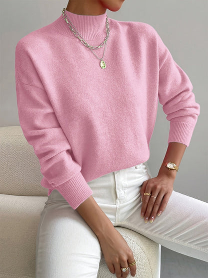 Comfortable Knit Sweater for Women with Mock Neck Long Sleeve Relaxed Oversized Style
