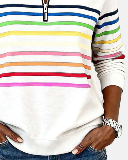 Effortless Striped Sweatshirt for Women with Mock Neck Quarter Zip Long Sleeve Relaxed Casual Style