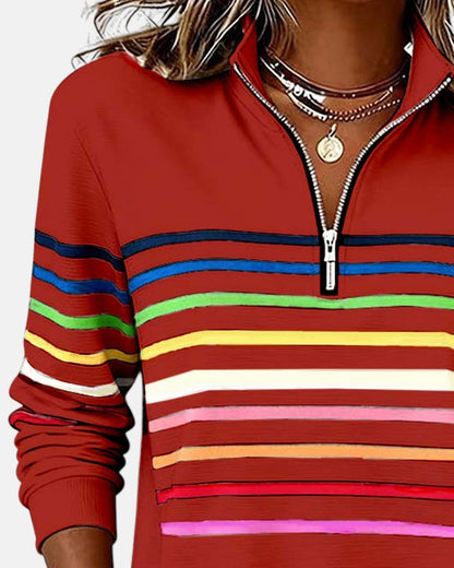 Effortless Striped Sweatshirt for Women with Mock Neck Quarter Zip Long Sleeve Relaxed Casual Style