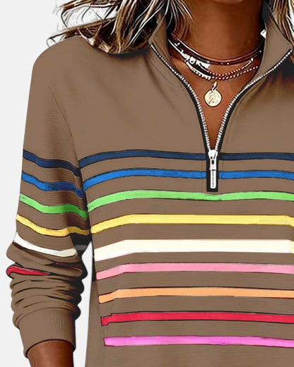 Effortless Striped Sweatshirt for Women with Mock Neck Quarter Zip Long Sleeve Relaxed Casual Style