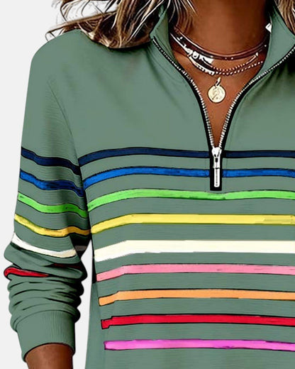 Effortless Striped Sweatshirt for Women with Mock Neck Quarter Zip Long Sleeve Relaxed Casual Style