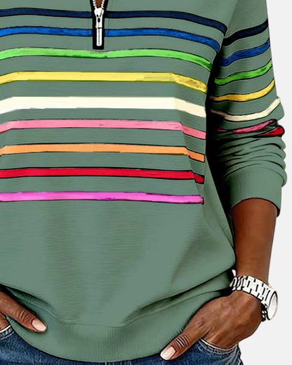 Effortless Striped Sweatshirt for Women with Mock Neck Quarter Zip Long Sleeve Relaxed Casual Style