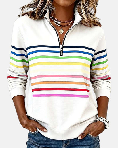 Effortless Striped Sweatshirt for Women with Mock Neck Quarter Zip Long Sleeve Relaxed Casual Style