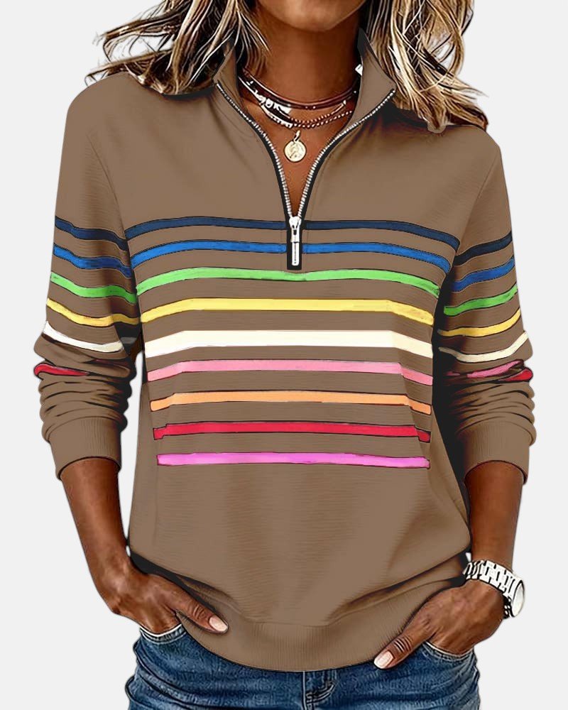 Effortless Striped Sweatshirt for Women with Mock Neck Quarter Zip Long Sleeve Relaxed Casual Style
