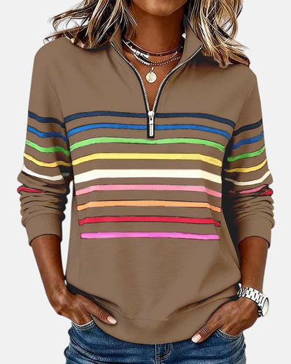 Effortless Striped Sweatshirt for Women with Mock Neck Quarter Zip Long Sleeve Relaxed Casual Style