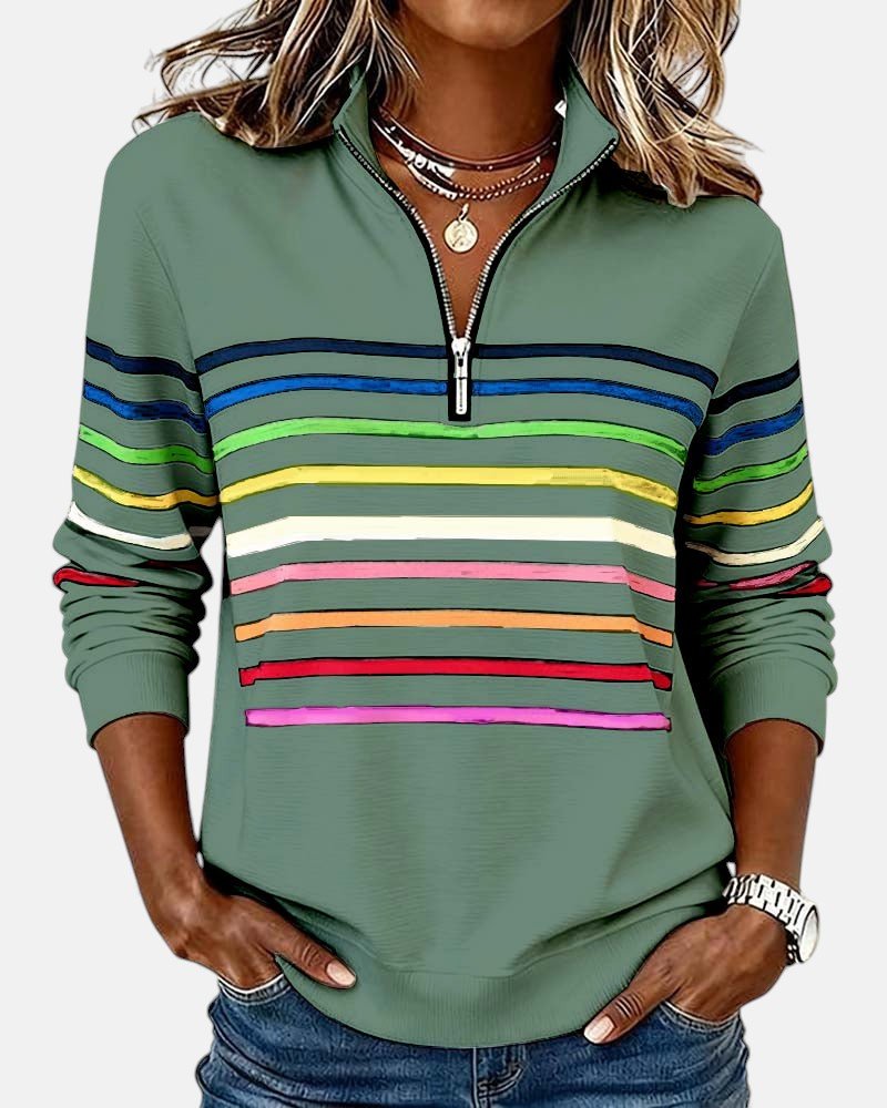 Effortless Striped Sweatshirt for Women with Mock Neck Quarter Zip Long Sleeve Relaxed Casual Style