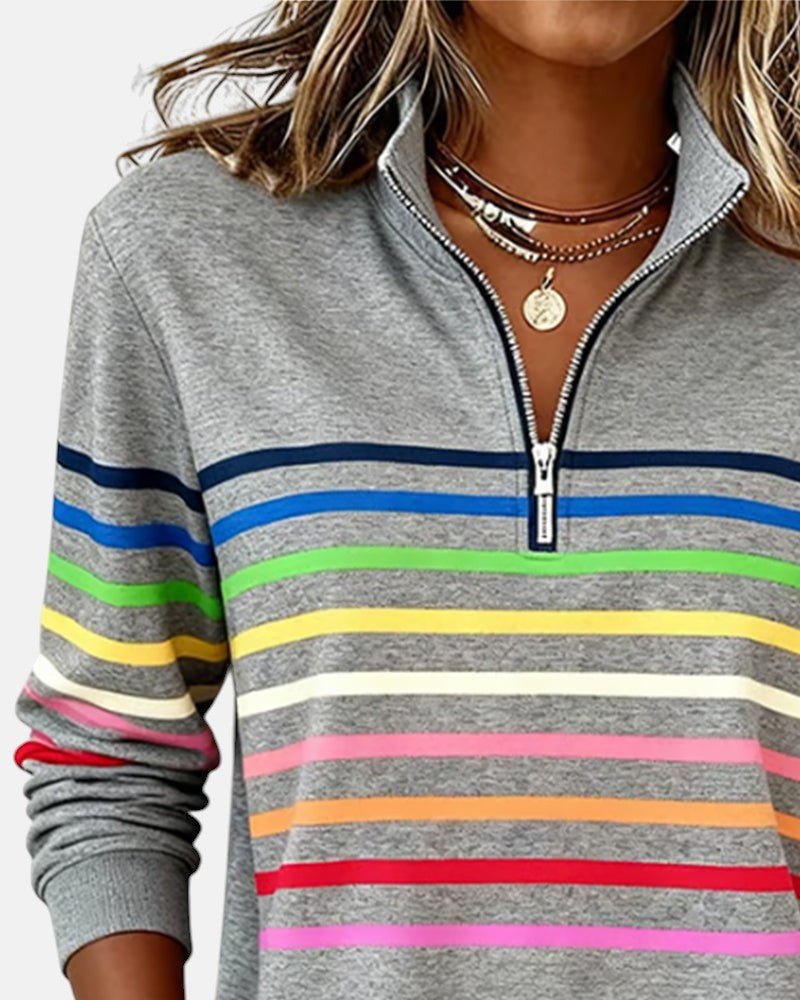 Effortless Striped Sweatshirt for Women with Mock Neck Quarter Zip Long Sleeve Relaxed Casual Style