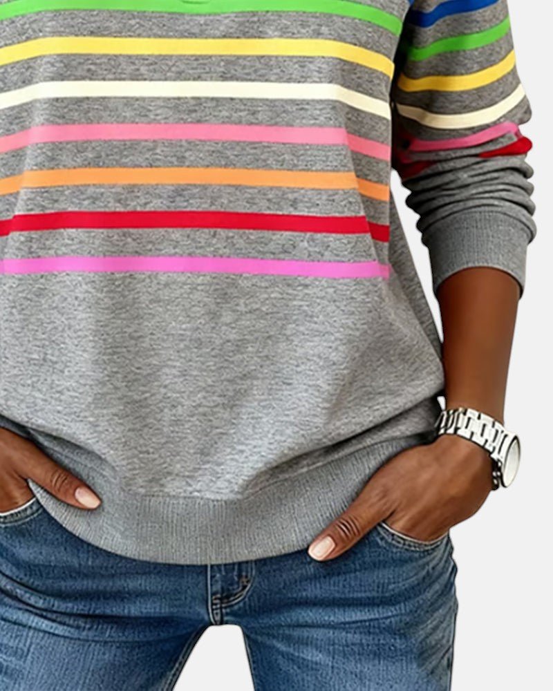 Effortless Striped Sweatshirt for Women with Mock Neck Quarter Zip Long Sleeve Relaxed Casual Style