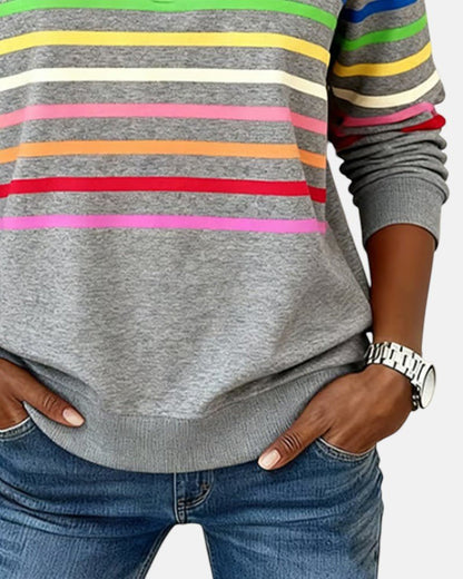 Effortless Striped Sweatshirt for Women with Mock Neck Quarter Zip Long Sleeve Relaxed Casual Style