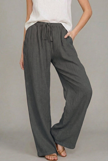 Effortless Linen Wide Leg Pants for Women with High Waist Drawstring Relaxed Flowing Casual Style