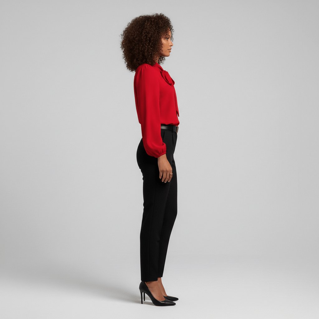 Elegant Silky Blouse for Women with Tie Neck Long Sleeve Balloon Cuff Relaxed Style