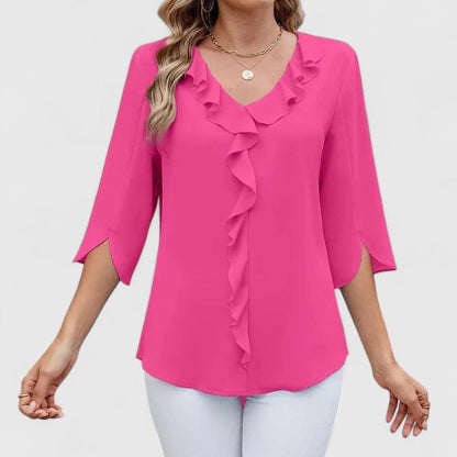 Effortless Ruffle Blouse for Women with V Neck Split Sleeve Relaxed Flowing Style
