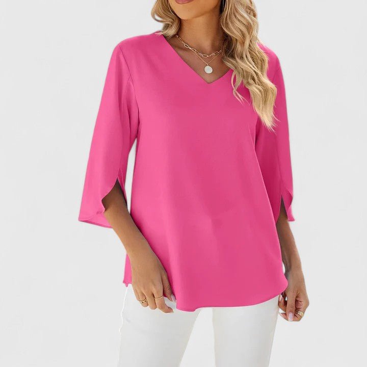 Effortless Ruffle Blouse for Women with V Neck Split Sleeve Relaxed Flowing Style