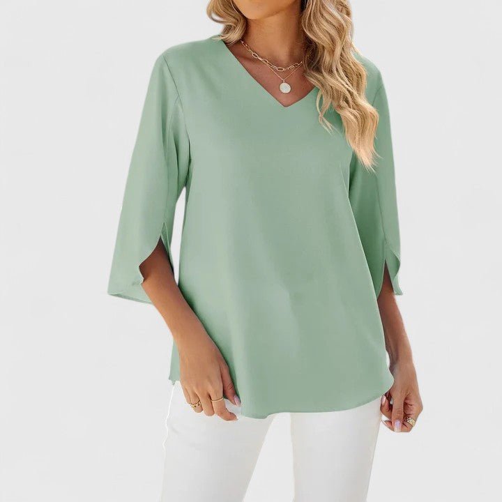 Effortless Ruffle Blouse for Women with V Neck Split Sleeve Relaxed Flowing Style